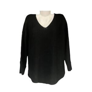 Faded Glory Women's Black V-Neck Ribbed Knit Pullover Sweater | Size L (12/14)